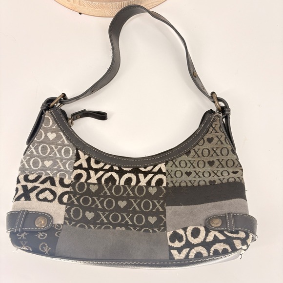 XOXO Gray Patchwork Shoulder Bag Y2K Purse Monogram Hearts Hugs Kisses - Picture 1 of 6